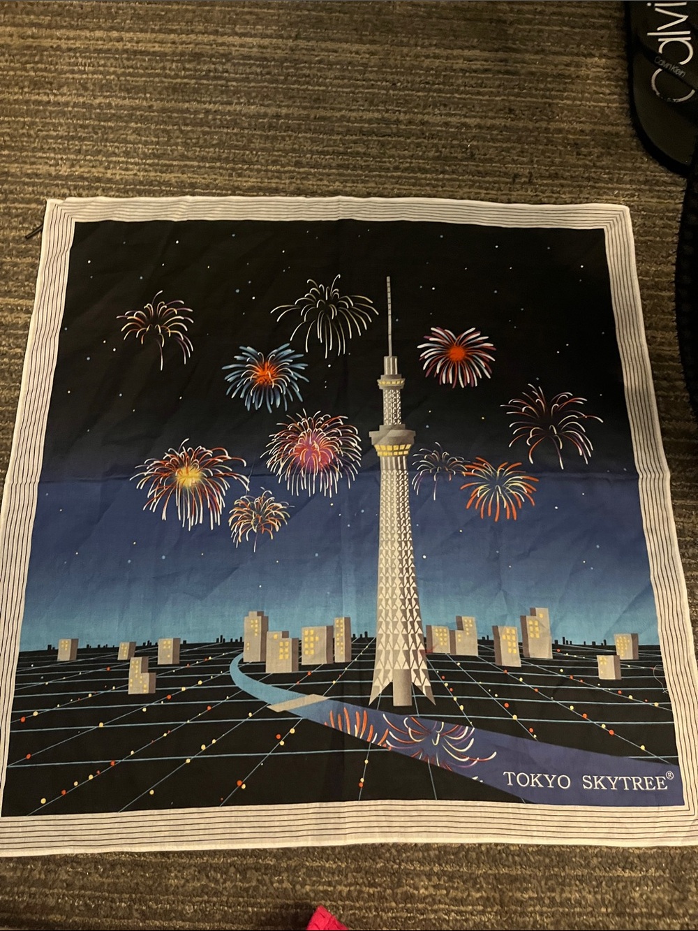 Tokyo Skytree Fireworks Silk Scarf - Blue & Black S55